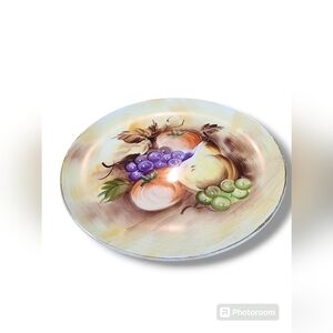 Enesco Hand Painted Plate Kitchen Pear Apples Grapes E2371 Japan Signed Vintage